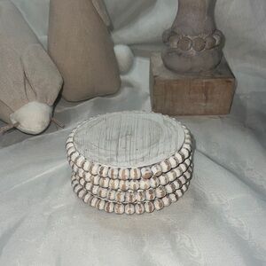Rustic Beaded Coaster Set - White